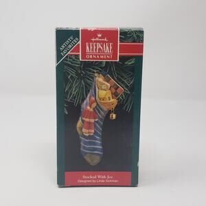1992 Hallmark Stocked With Joy Pressed Tin Keepsake Holiday Christmas Ornament